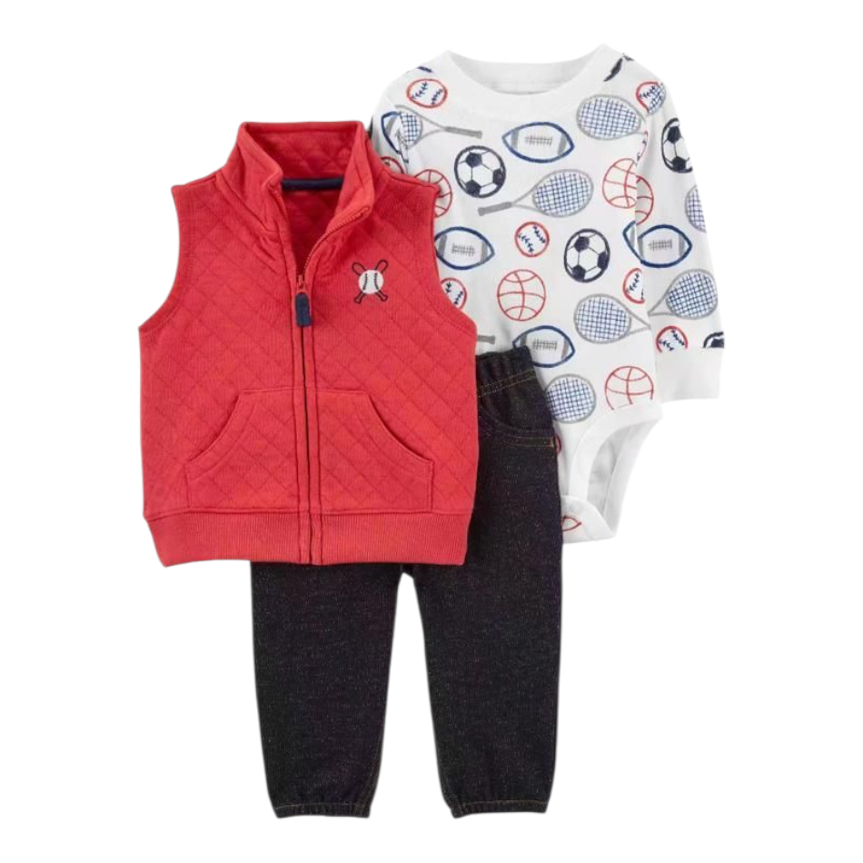 3 pc Quilted Vest, Bodysuit &  Pants Set - Sports