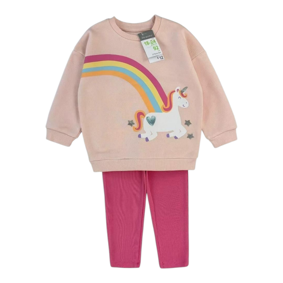 2 Pc Fleece Lined Sweatshirt And Pants Set - Unicorn