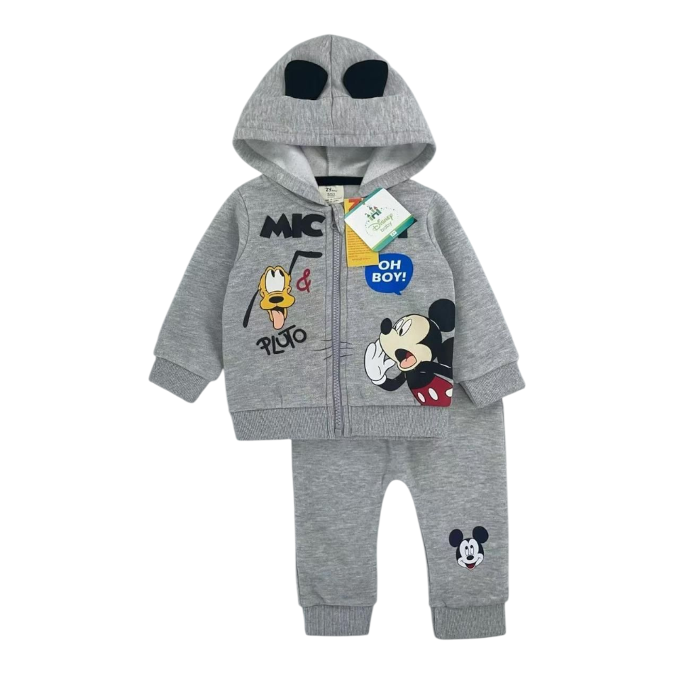 2 Pc Fleece Lined Zip up Jacket And Pants Set - Mickey & Pluto