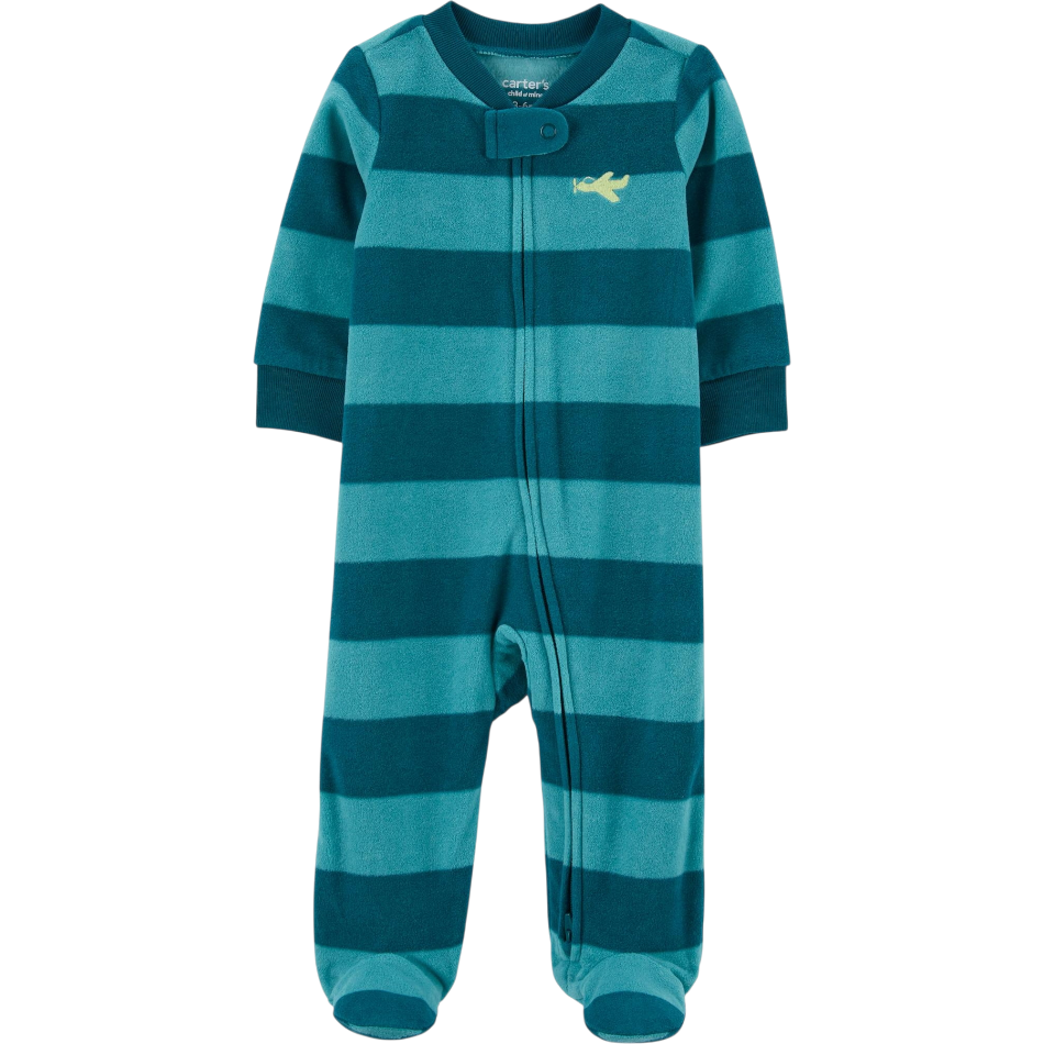 Fleece Zip up Footed Sleeper - Stripes/Plane