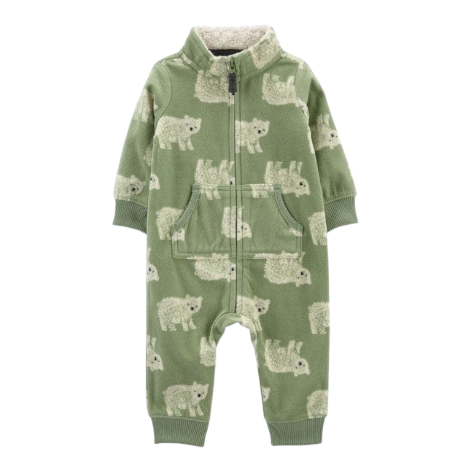 Fleece Sherpa Lined Collar Zip up Jumpsuit - Polar Bear