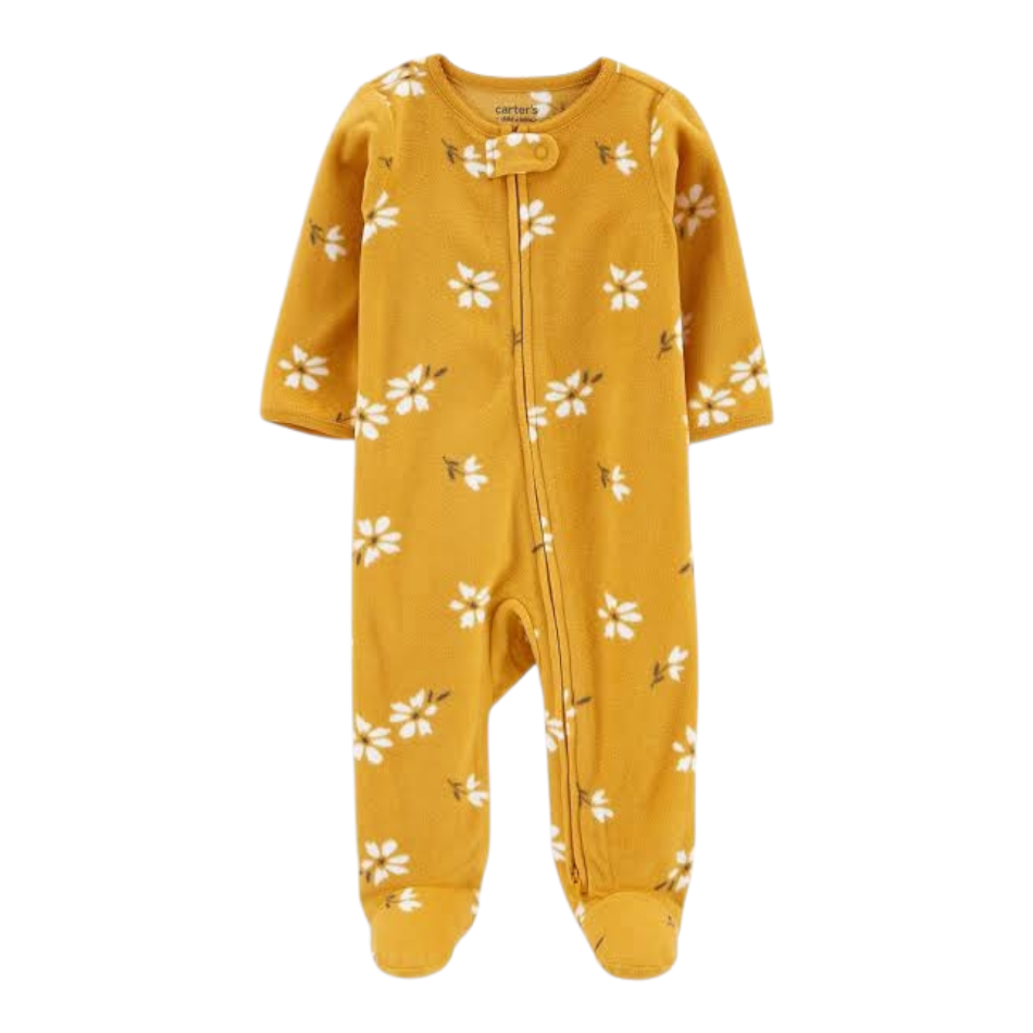 Fleece Zip up Footed Sleeper - Floral/Yellow