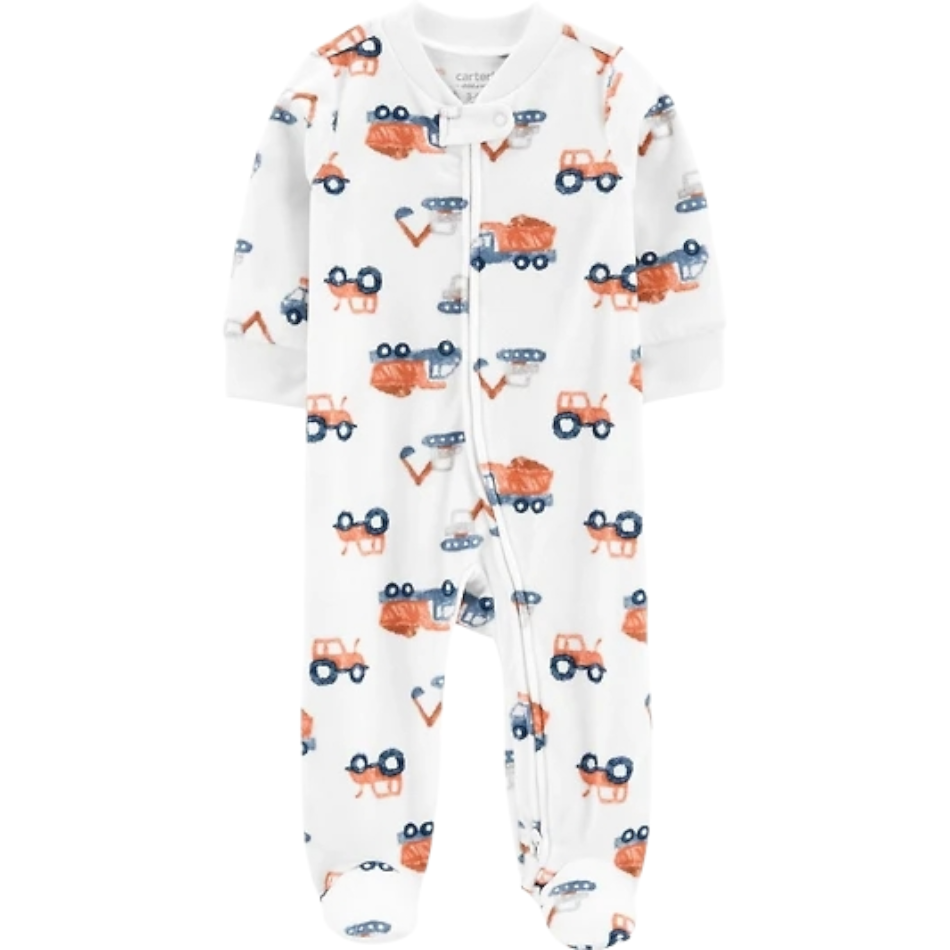 Fleece Zip up Footed Sleeper - Trucks