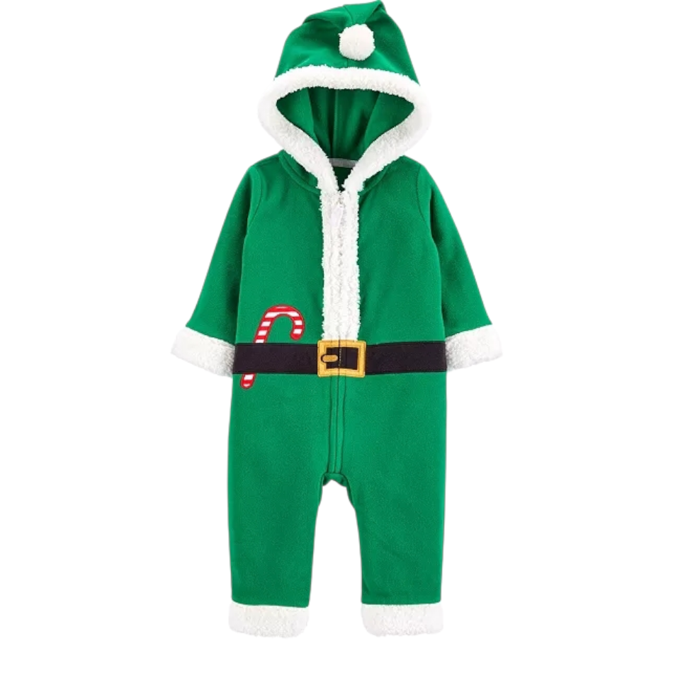 Fleece Hooded Jumpsuit - Christmas