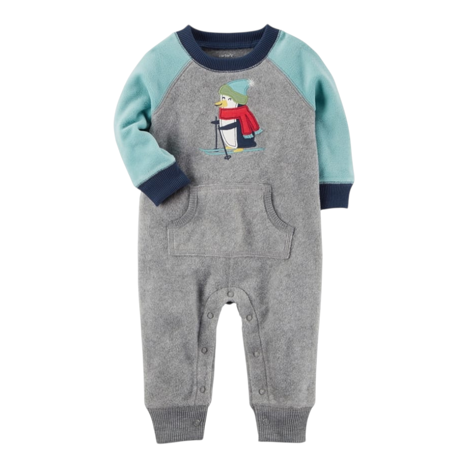 Fleece Jumpsuit with Kangaroo Pockets - Penguin