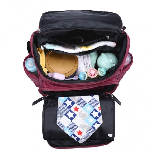 Mes Enfants Quilted Backpack Diaper Bag - Burgundy