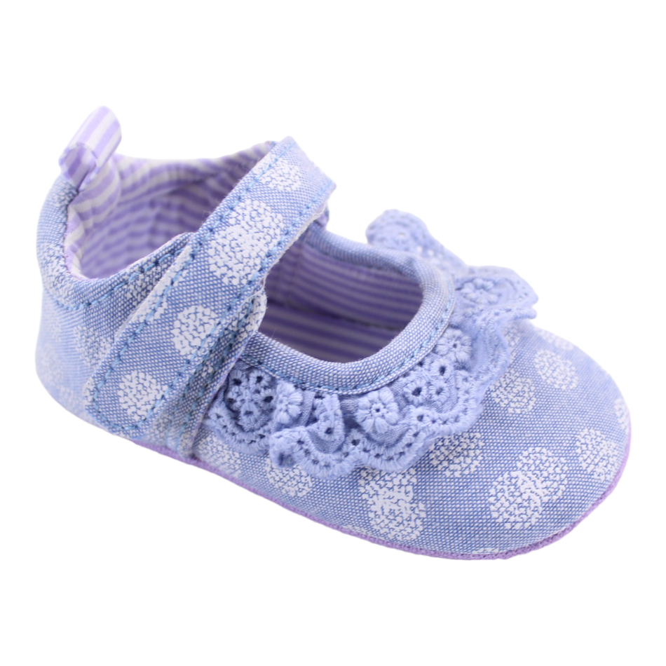 Petit Cocori Blue Mary Janes with Lace Ruffle - prewalker