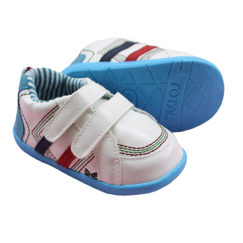Total White Sneakers with Red and Blue Details - Walking Sole