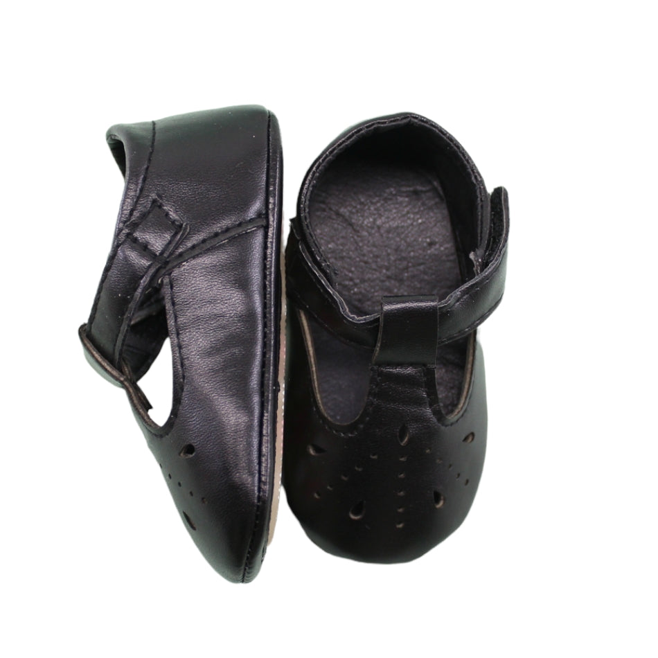 Perforated T-strap Shoes With Velcro Tab - Prewalker