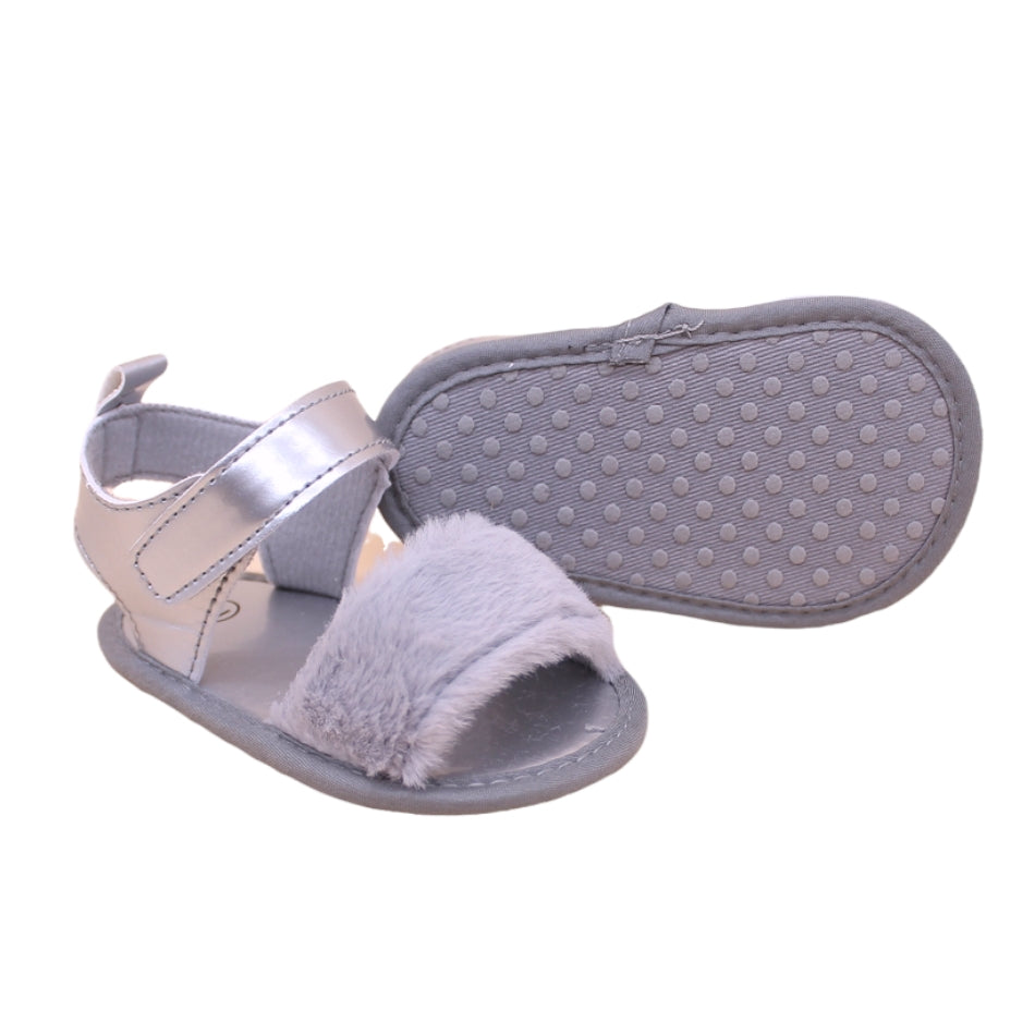 Slip On Sandals with Velcro Tab "Faux Fur" - Prewalker