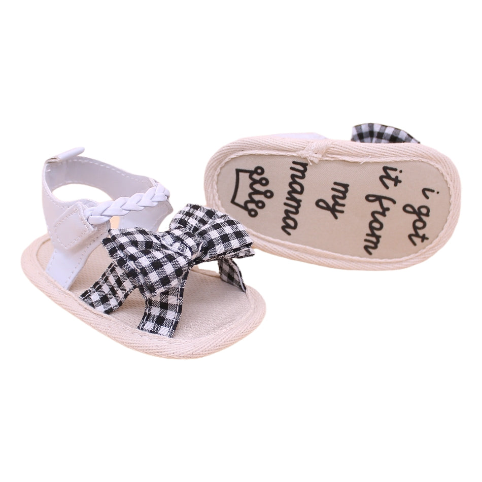 Slip On Sandals with Velcro Tab "Check Bow" - Prewalker