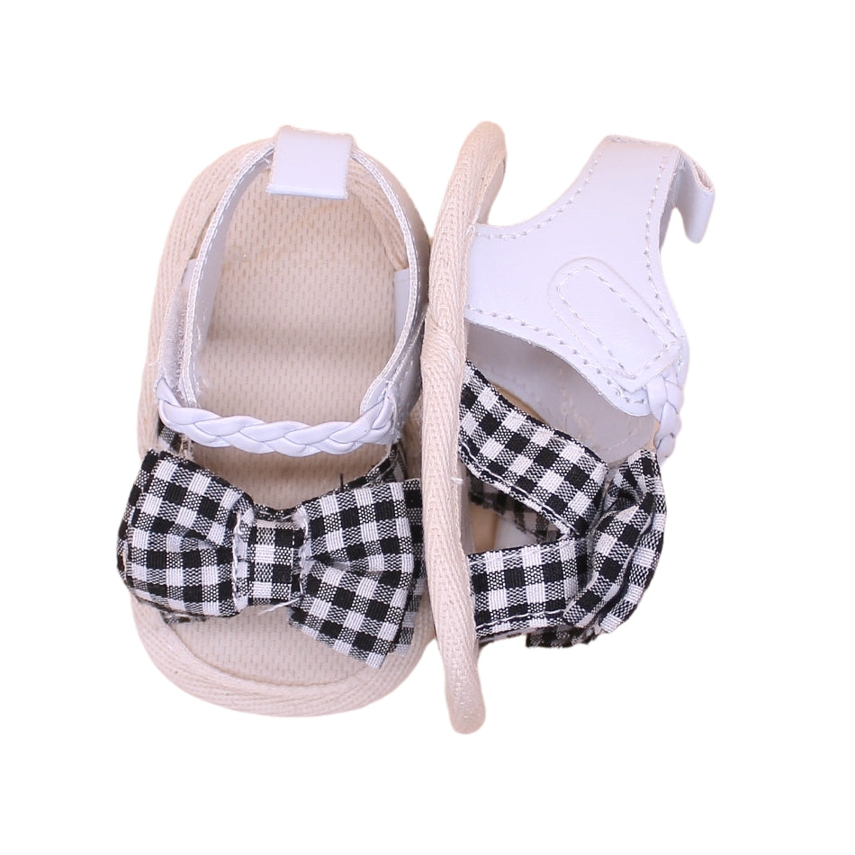 Slip On Sandals with Velcro Tab "Check Bow" - Prewalker