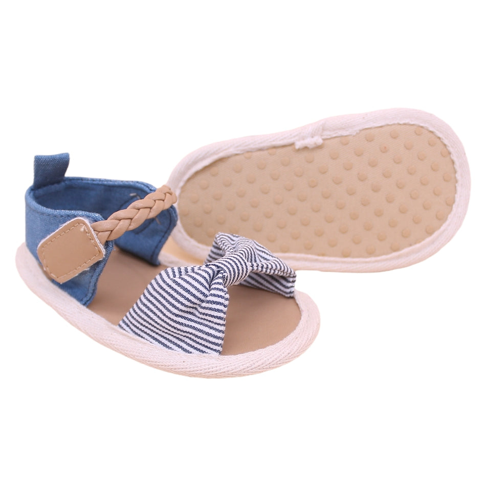 Slip On Sandals with Velcro Tab "Stripe Bow" - Prewalker