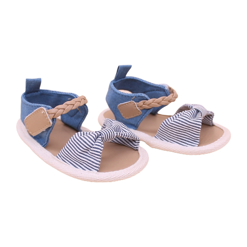 Slip On Sandals with Velcro Tab "Stripe Bow" - Prewalker