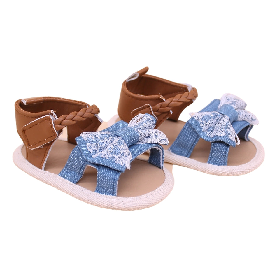 Slip On Sandals with Velcro Tab "Lace Bow" - Prewalker