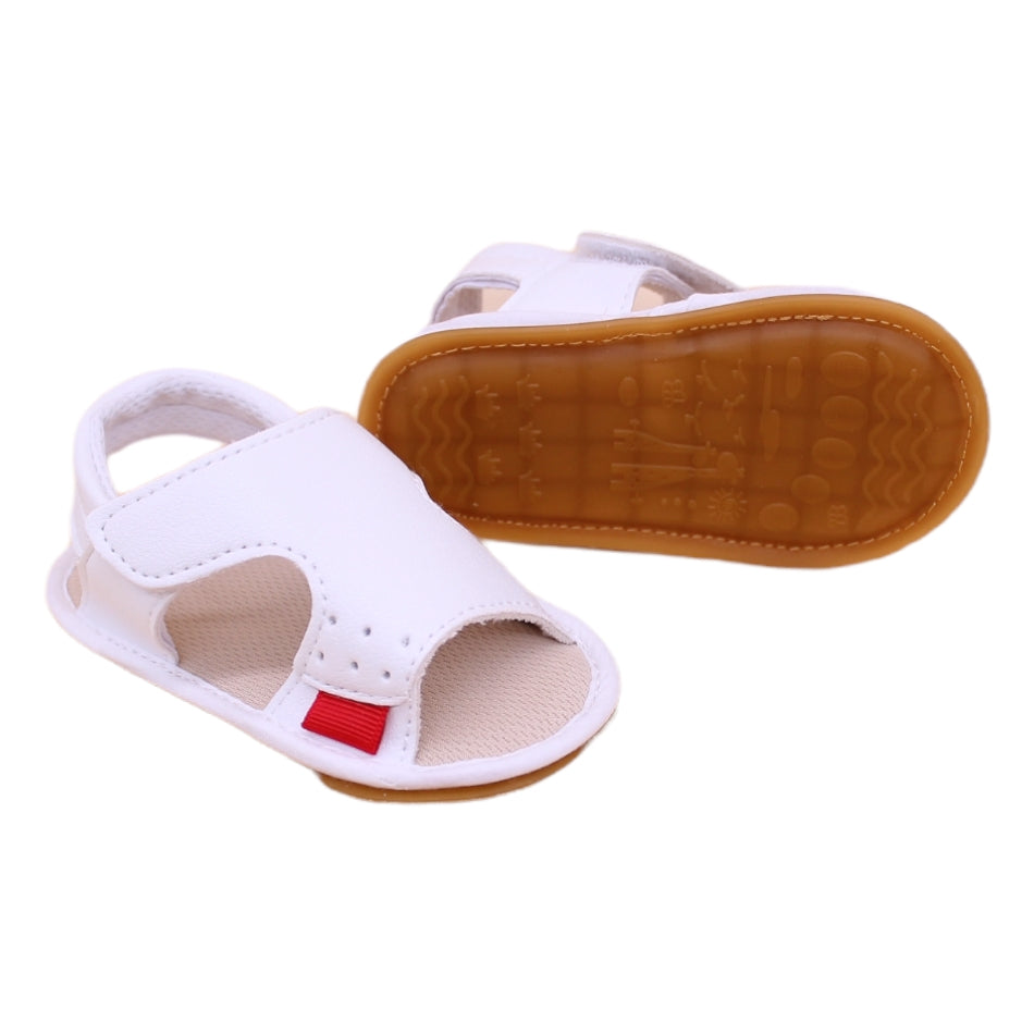 Faux Leather Sandals with Velcro Tab - Walking Sole