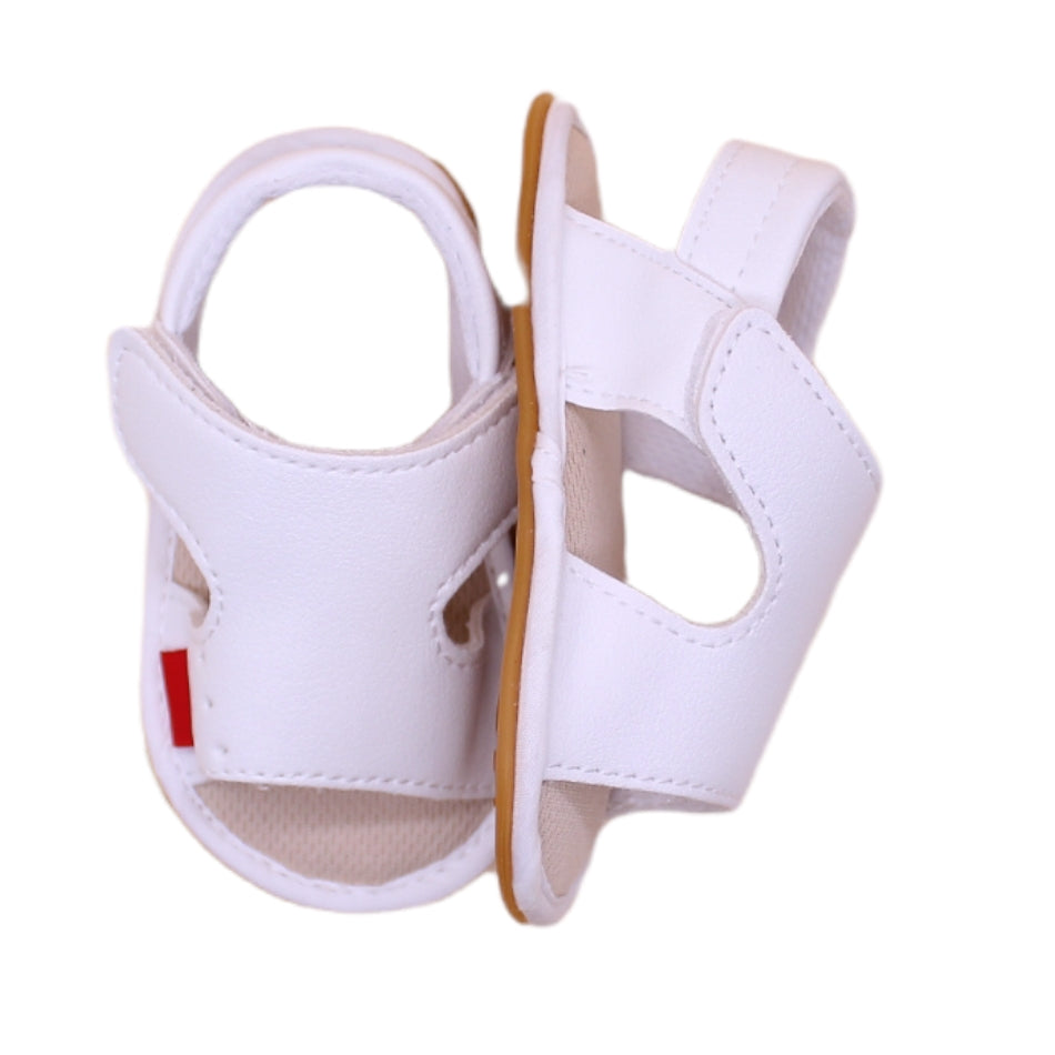 Faux Leather Sandals with Velcro Tab - Walking Sole