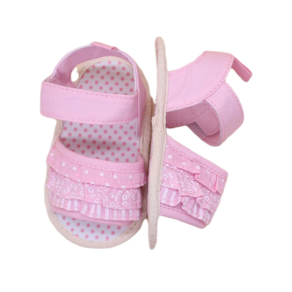 Ruffle Slip On Sandals With Velcro Tab (Pink) - Prewalker
