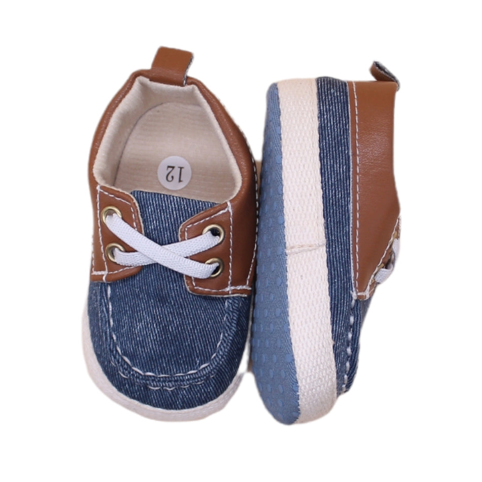 Canvas Slip On Sneakers (Blue & Brown) - Prewalker