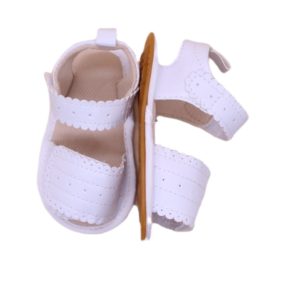 Perforated Sandals with Velcro Tab (White) - Walking Sole