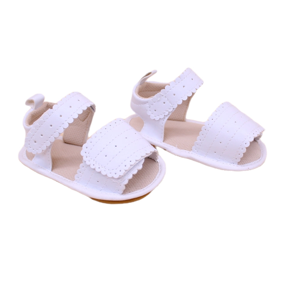 Perforated Sandals with Velcro Tab (White) - Walking Sole