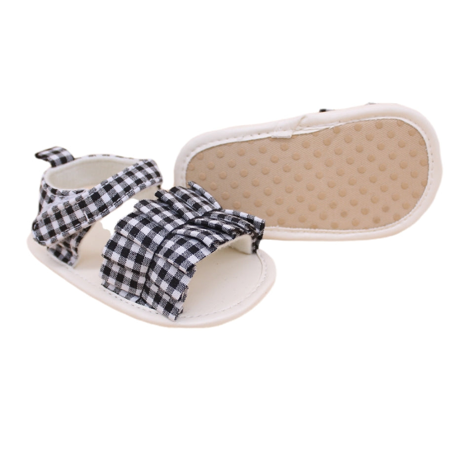 Check Slip On Sandals With Velcro Tab - Prewalker