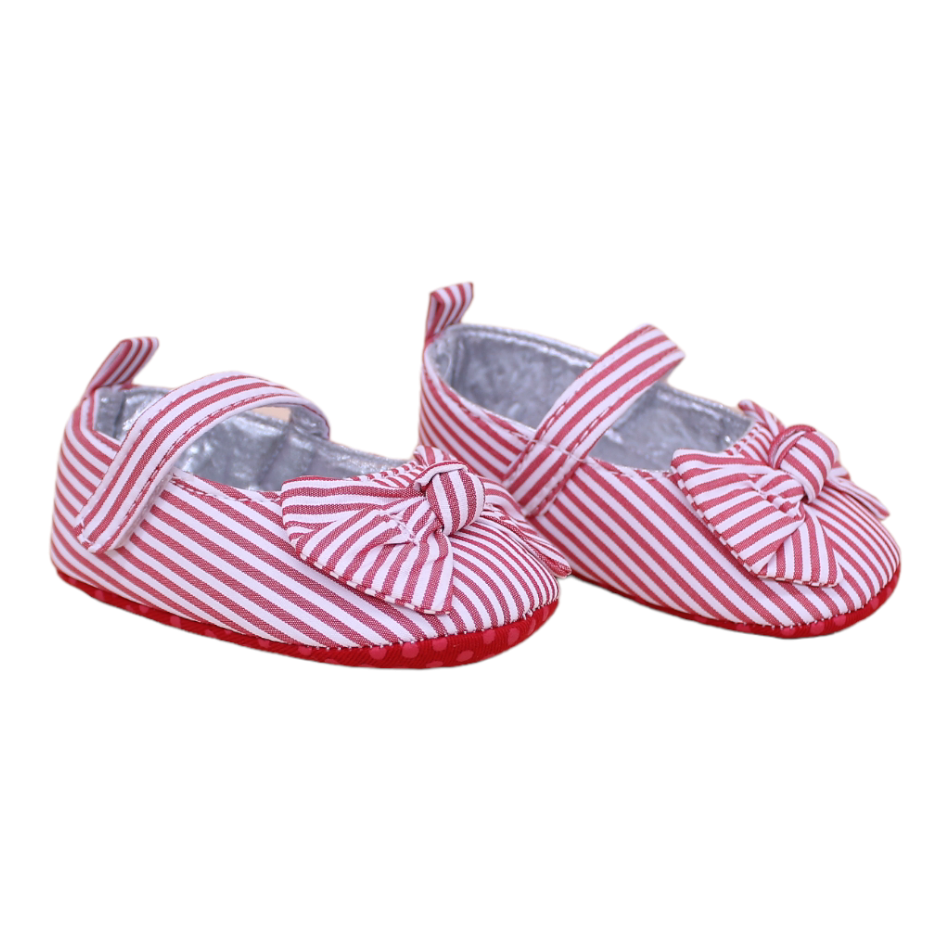 Striped Slip On Bow Shoes (Red/White) - Prewalker