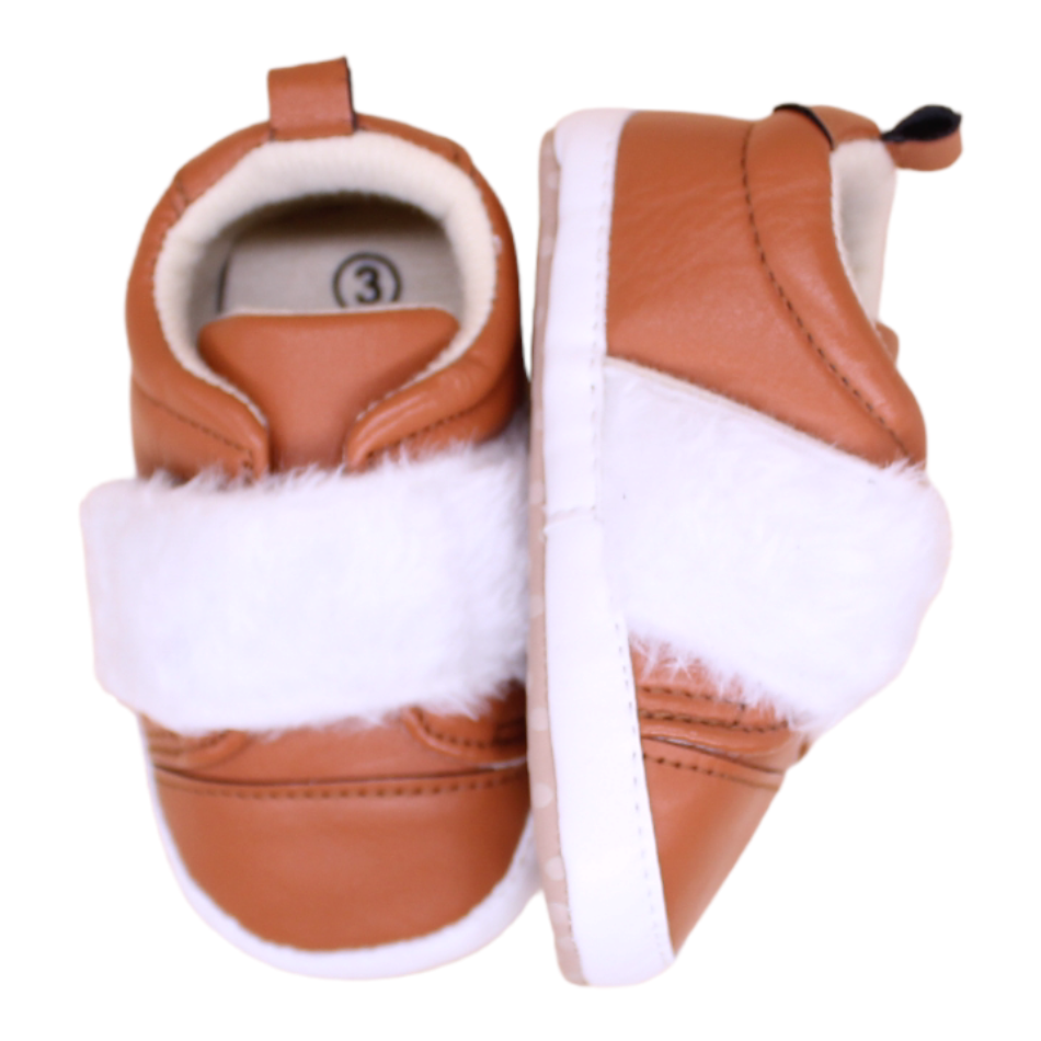 Slip On Sneakers With Faux Fur Strap (Brown) - Prewalker