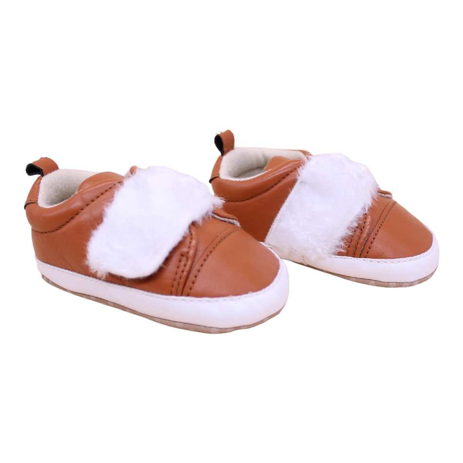 Slip On Sneakers With Faux Fur Strap (Brown) - Prewalker