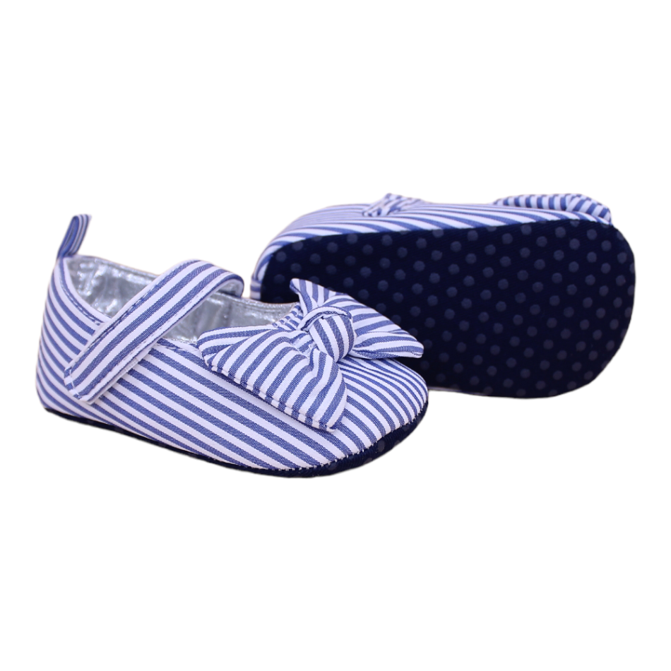 Striped Slip On Bow Shoes (Blue/White) - Prewalker