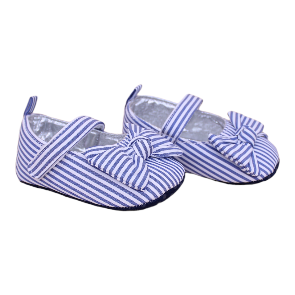 Striped Slip On Bow Shoes (Blue/White) - Prewalker