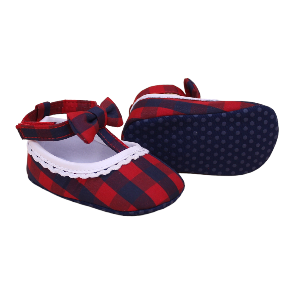 Checked Slip On Bow Shoes (Red/Navy) - Prewalker