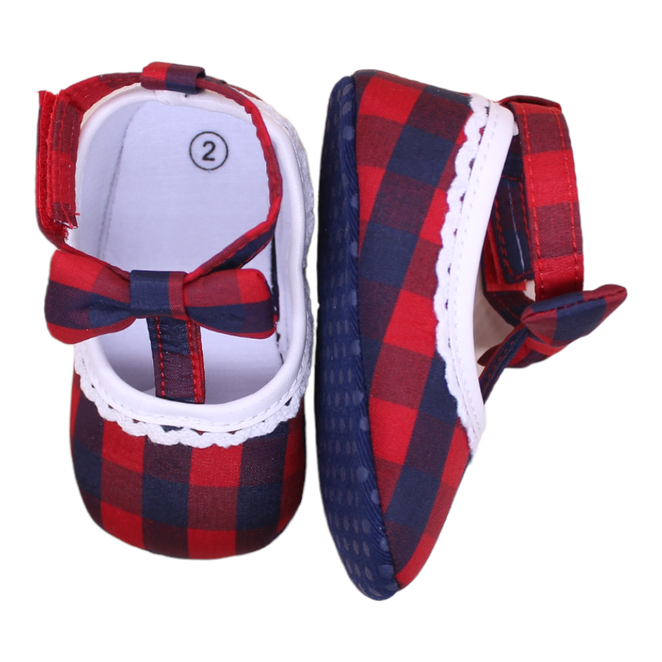 Checked Slip On Bow Shoes (Red/Navy) - Prewalker