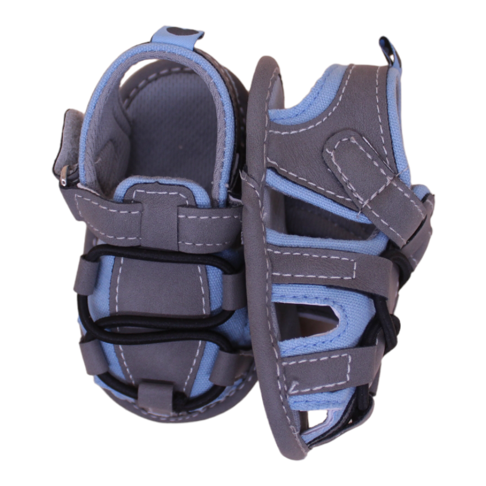 Sandals With Velcro Tab (Grey) - Prewalker