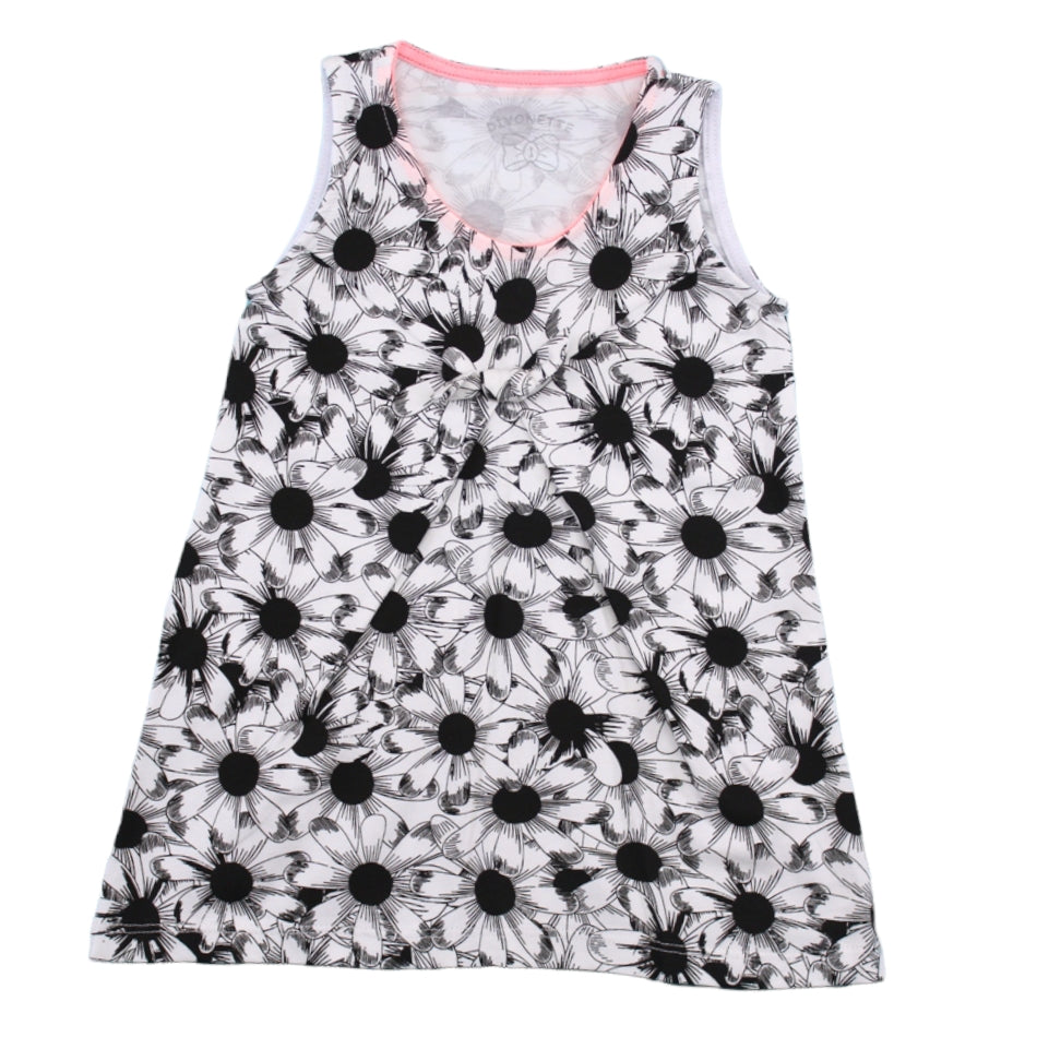 Divonette Printed Sleeveless Cotton Dress - Monochrome Floral