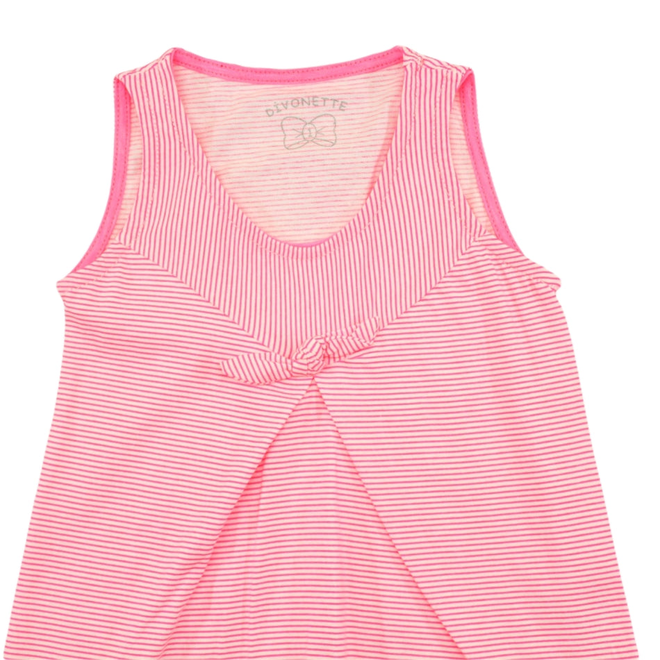 Divonette Printed Sleeveless Cotton Dress - Pink Stripes