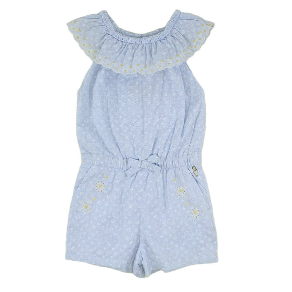 Sergent Major Jumpsuit with Embroidered Ruffle - Daisies