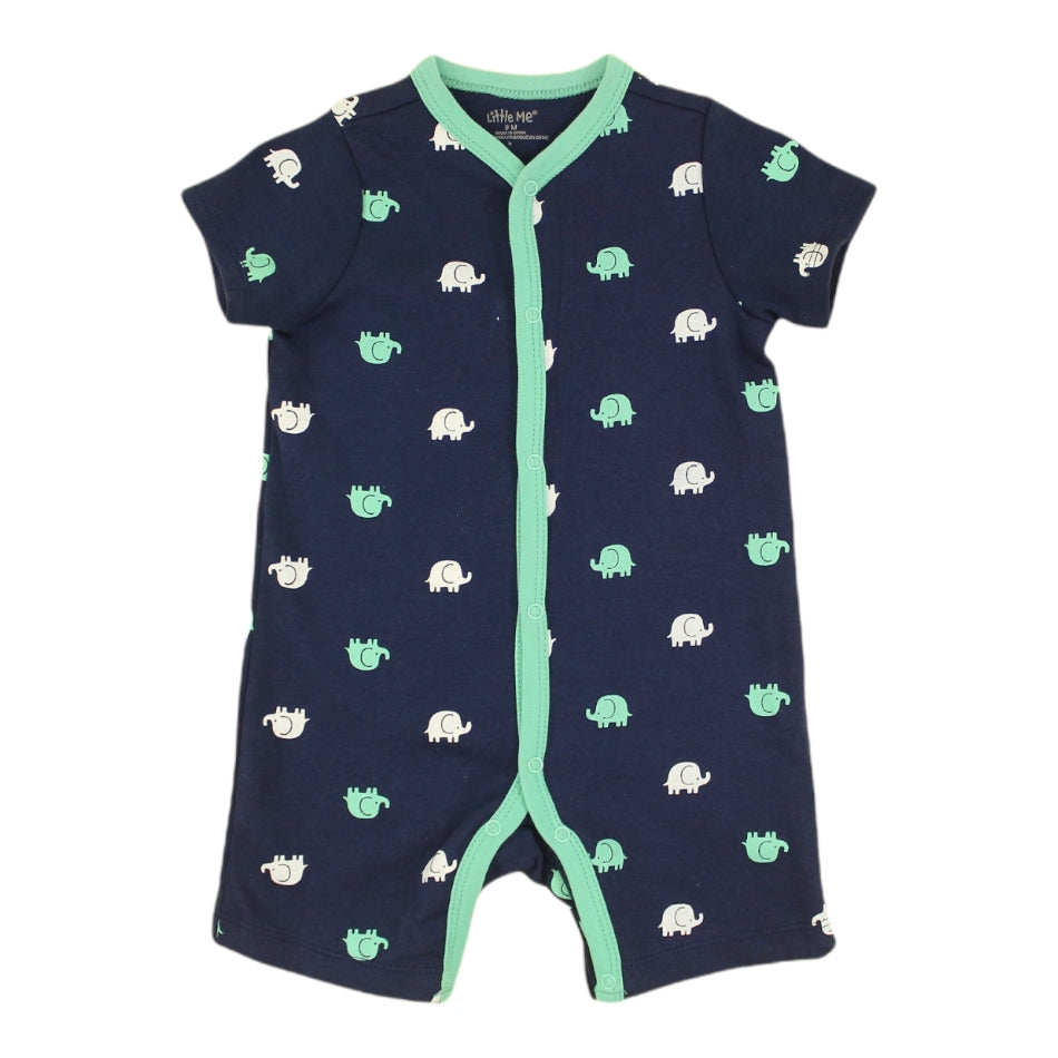 Little Me Printed Button Down Romper - Elephant