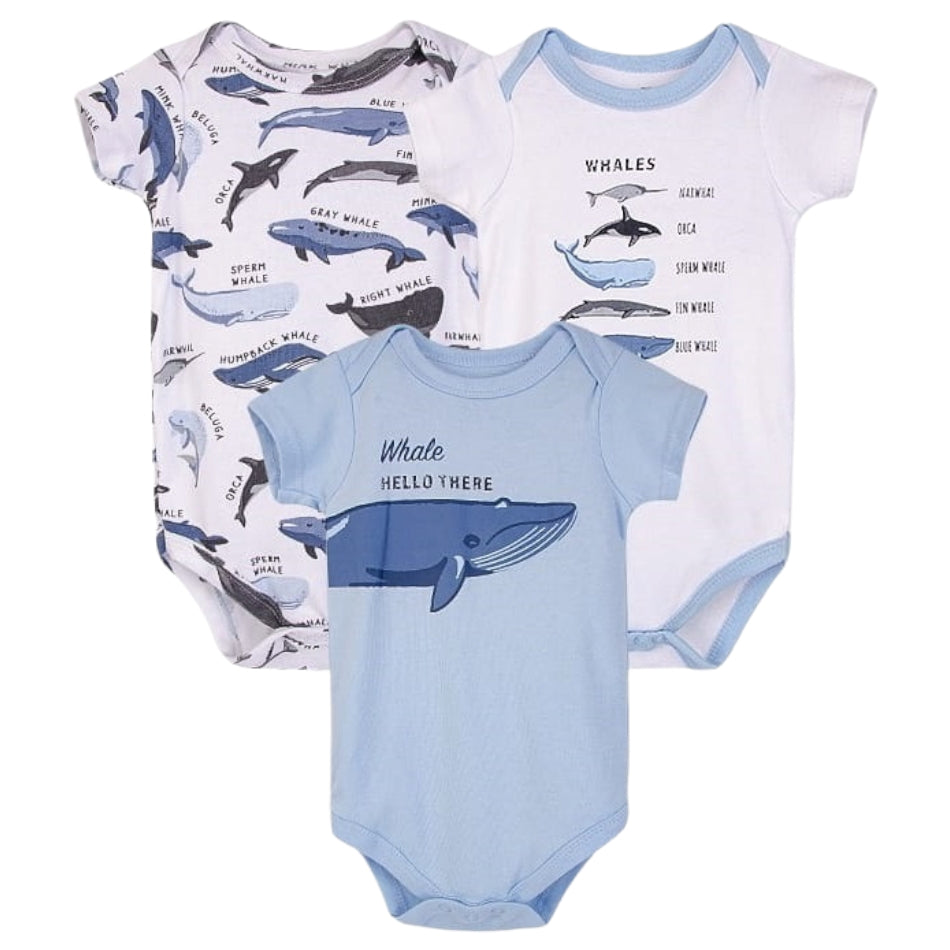 Hudson Baby  3 pk Half Sleeve Bodysuits - Boy Whale Types