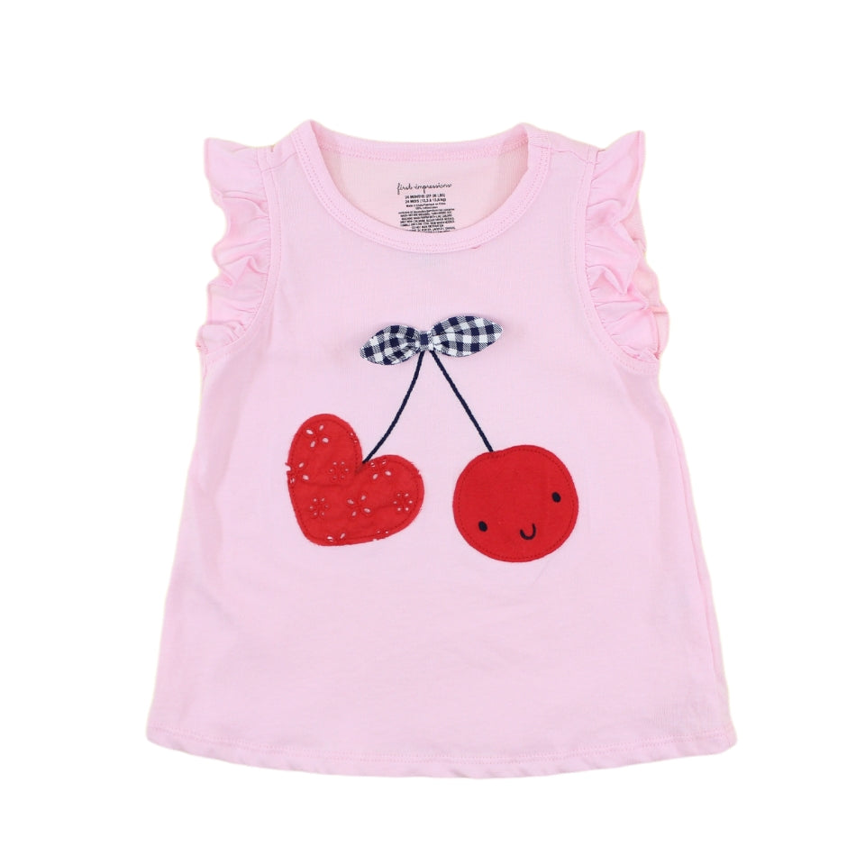First Impressions Graphic Print T-Shirt With Applique Details - Cherry Heart