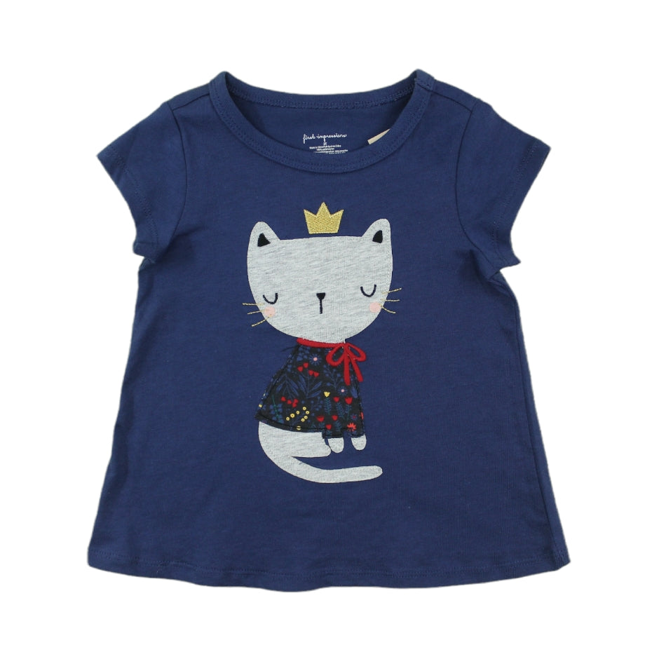 First Impression Cotton Graphic Print T-Shirt With Applique Detail - Crowned Cat