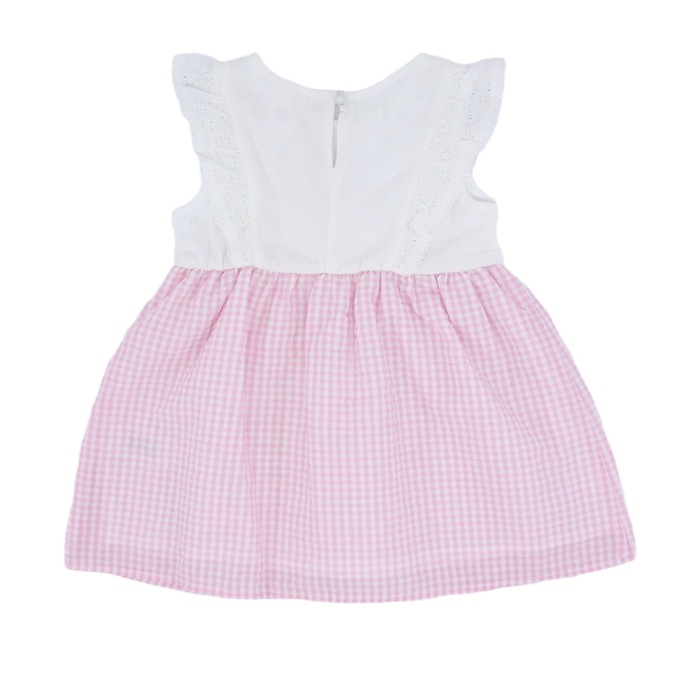 Youngland Baby Cotton Flutter Sleeves Dress - Pink Checks