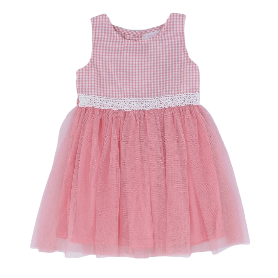 Youngland Baby Dress With Lace Details - Peach Checks