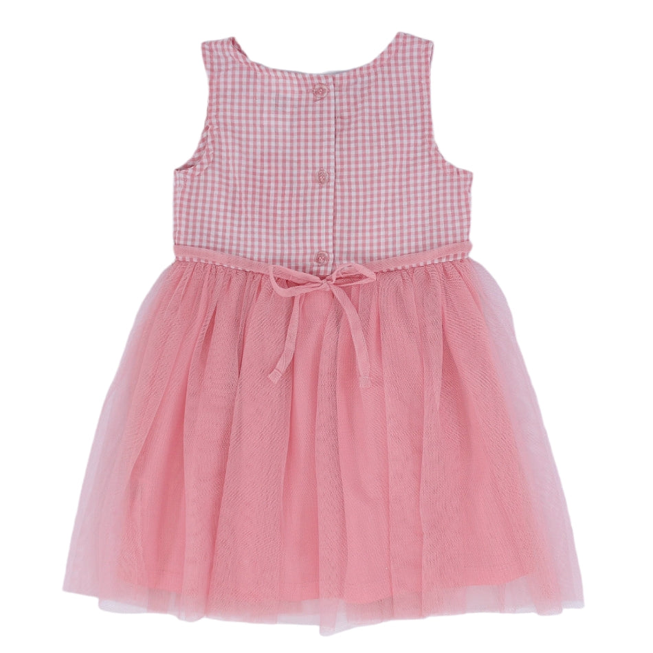 Youngland Baby Dress With Lace Details - Peach Checks
