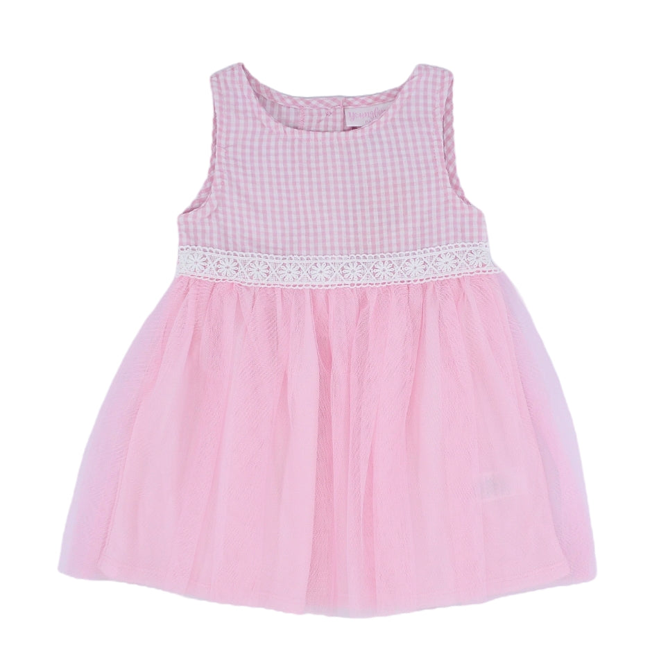 Youngland Baby Dress With Lace Details - Pink Checks