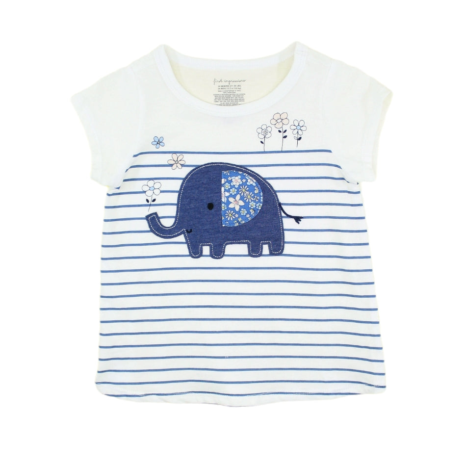 First Impressions Graphic Print T-Shirt With Applique Detail- Elephant