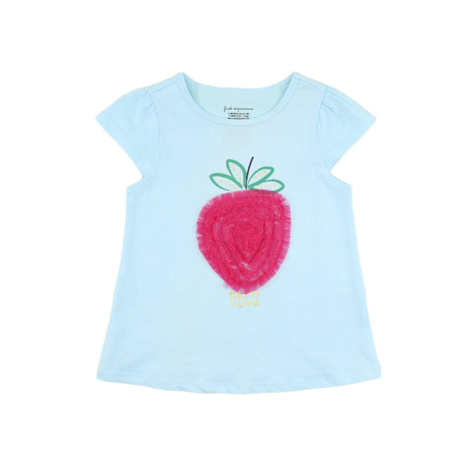First Impressions Graphic Print T-Shirt With Applique Detail- Berry Cute