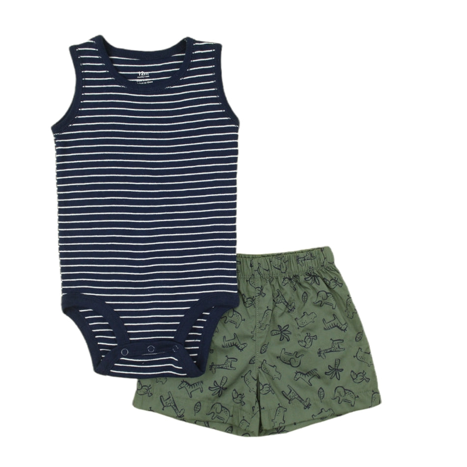 2 Pc Cotton Romper And Shorts Set - Zoo