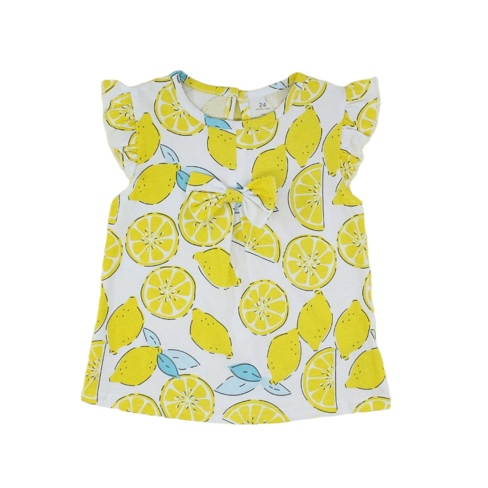 2 Pc Cotton Top And Romper Set - Loved/Lemon