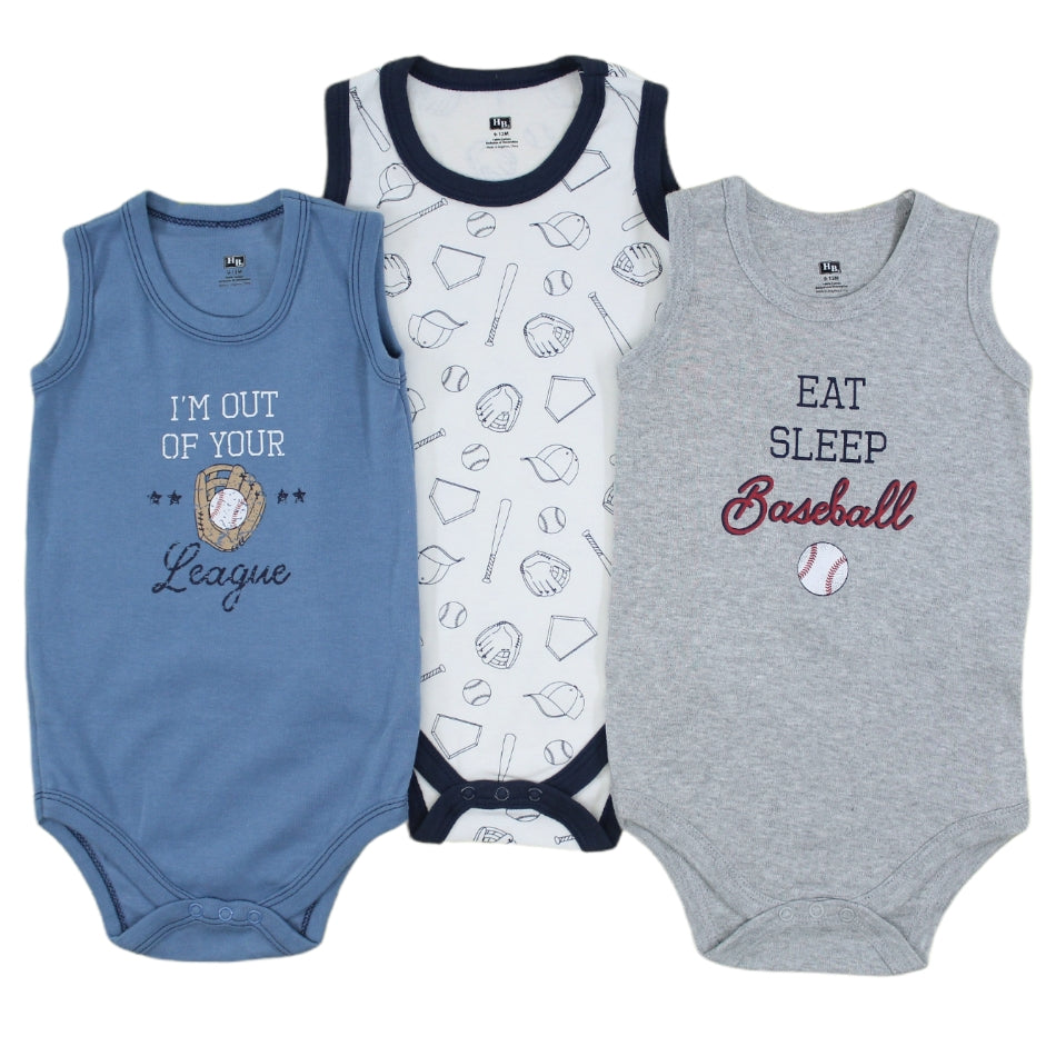 Hudson Baby 3 pk Sleeveless Bodysuits - Eat Sleep Baseball